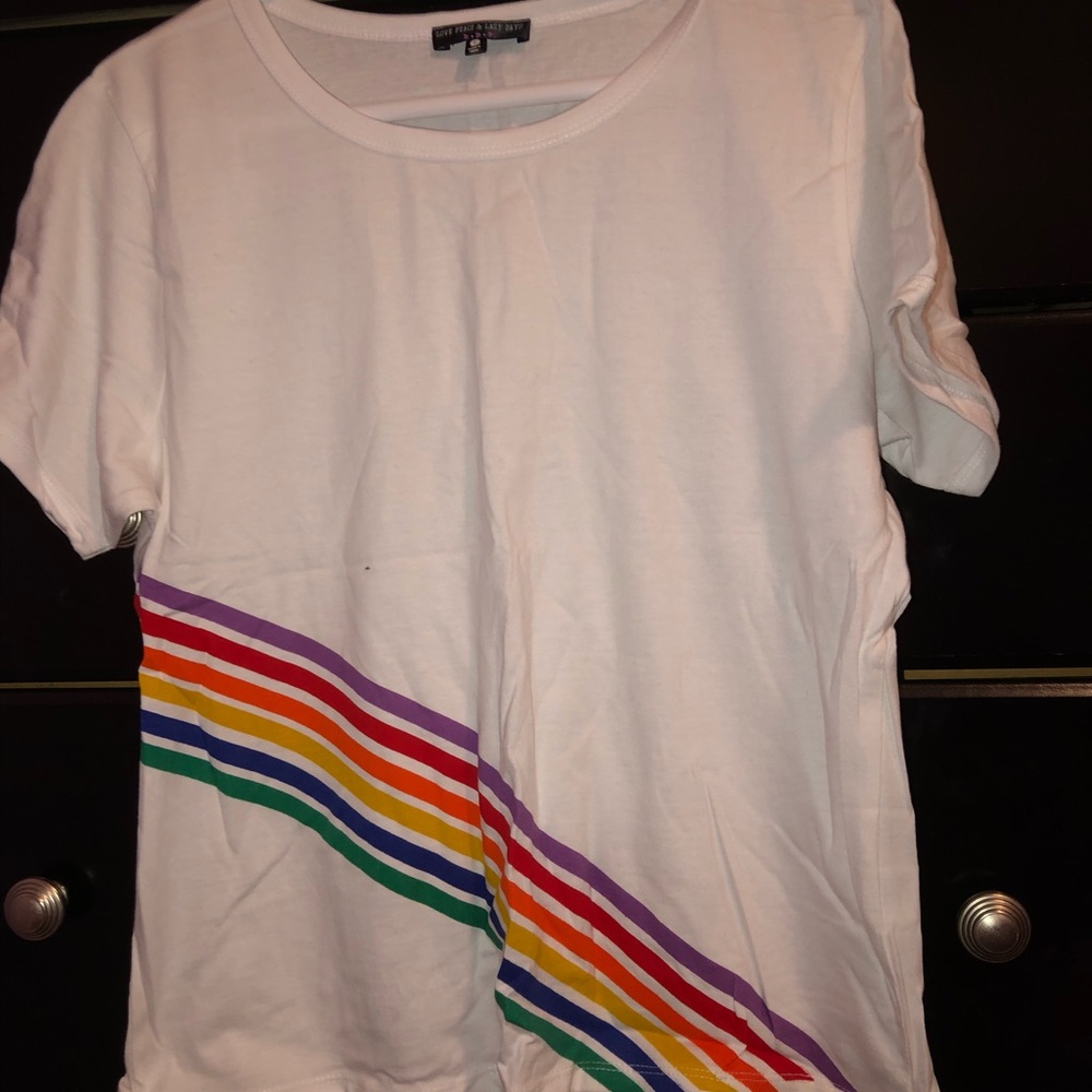 White And Rainbow Striped Shirt